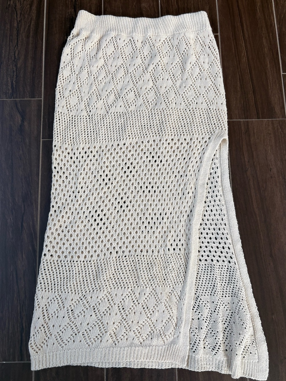 Floris Made in Italy Cream Crochet Knit Maxi Skirt Boho Coastal Beach Cover Up S - Picture 3 of 5